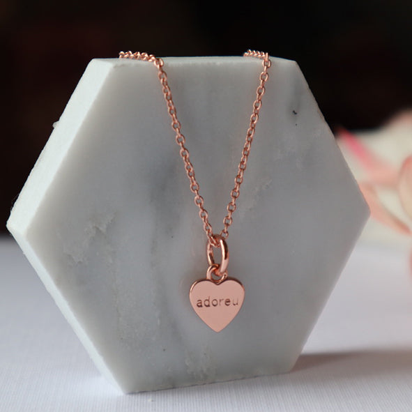 Love is all you need heart necklace rose gold vermeil adoreu jewellery Tasmanian designed and owned