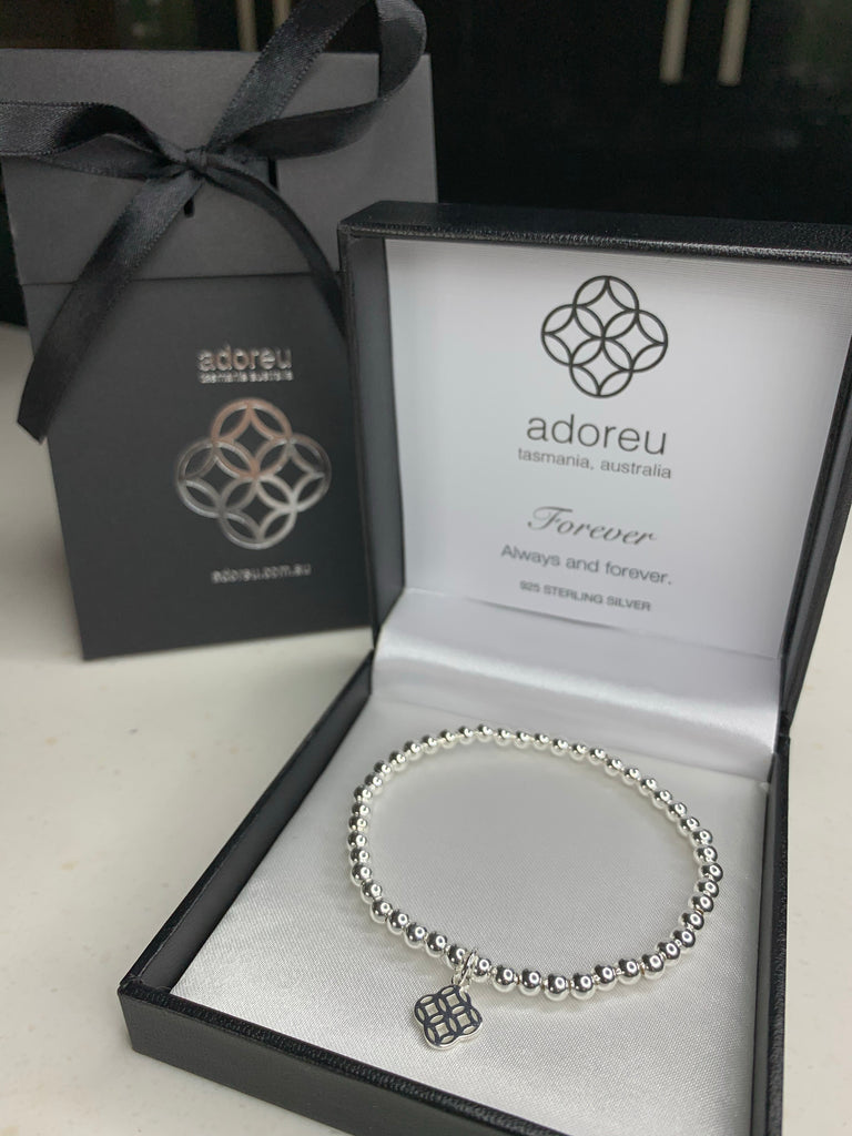 sterling silver beaded bracelet handmade in tasmania forever pendant best friend mum sister  in beautiful gift packaging arm candy